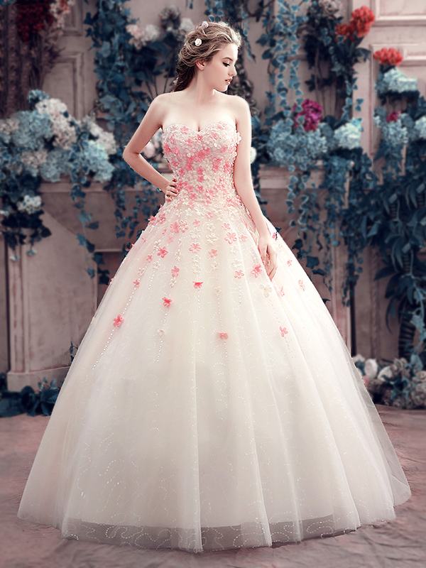 Charming Sweetheart Little Flowers Lace-Up Ball Gown Wedding Dress